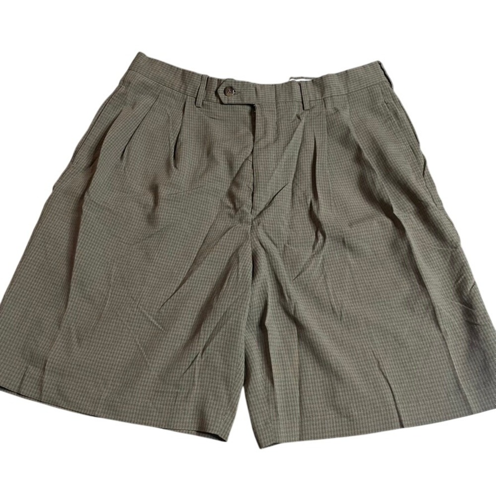 Murano Mens Pleated Houndstooth Dress Shorts Size 36 Olive Green Rayon Blend‎